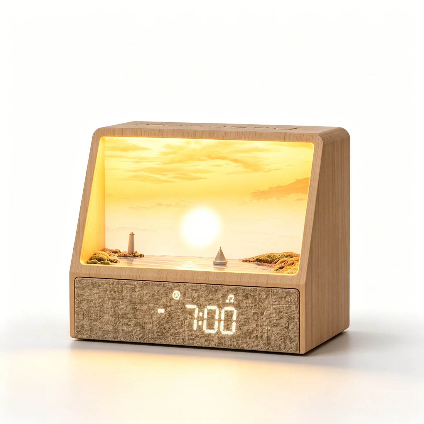 Sunset Horizon Wooden Alarm Clock Night Light