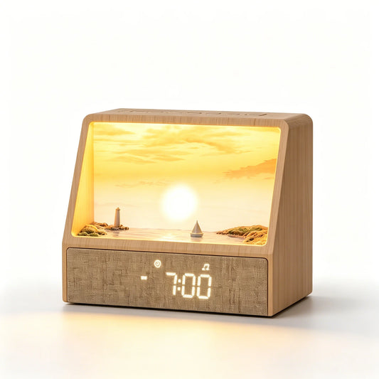 Sunset Horizon Wooden Alarm Clock Night Light
